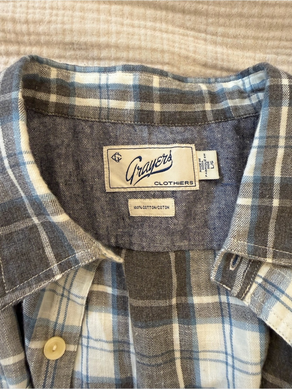 Grayers Men’s Blue, Gray & White Plaid Button-Down Shirt